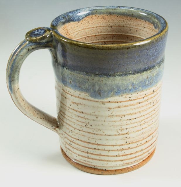 Bridges Pottery- Coffee Mug - Cup - Shiny Cream and Blue - Ready to Ship- In-Stock