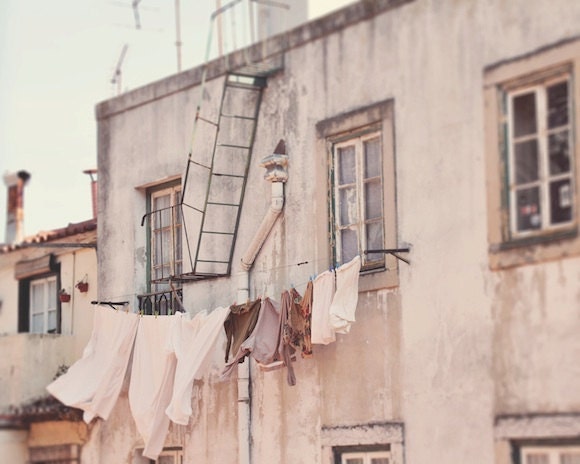 European, cream, simple pastles, vintage style, Lisbon Portugal, architecture, textile print, pink, urban, fine art photograph 5"x7"