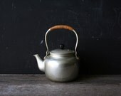 Vintage Personal Teapot Silver Color Aluminum  and Bamboo From Nowvintage on Etsy - nowvintage