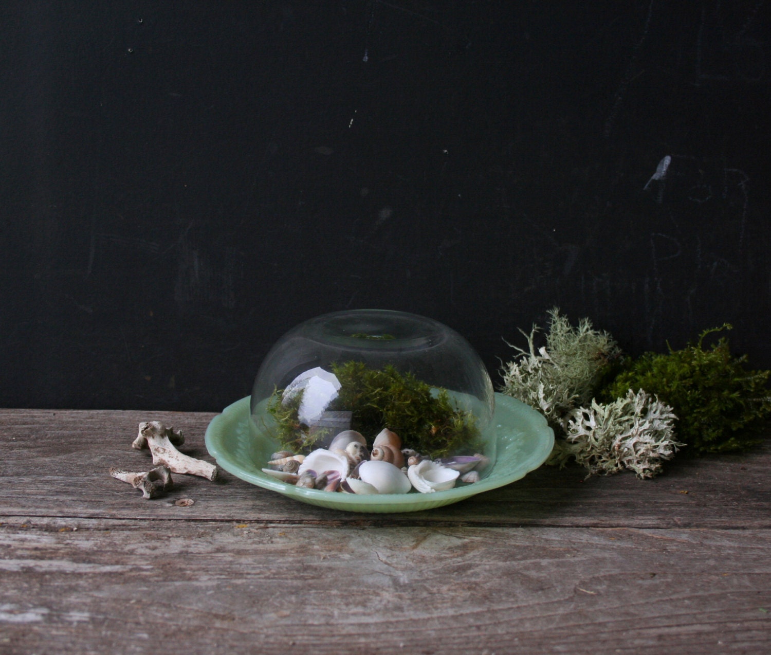 Vintage Fire king Jadite Plate With Glass Dome Bowl For Terrarium From Nowvintage on Etsy