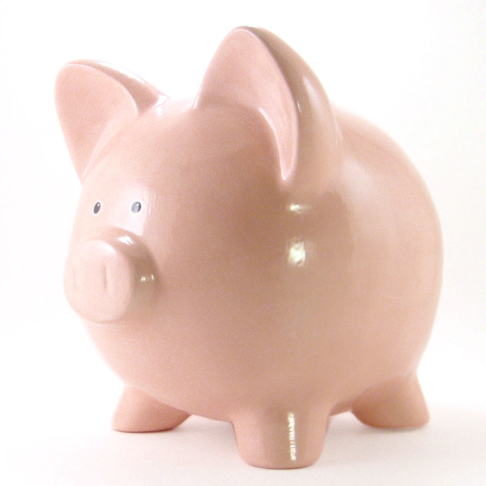Personalized Piggy Bank Pink Classic Plain with hole or NO hole in bottom