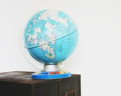 Someplace Else - Vintage 12 inch Ohio Art Tin Globe - Travel - Map - Blue - Aqua - Vintage Home Decor