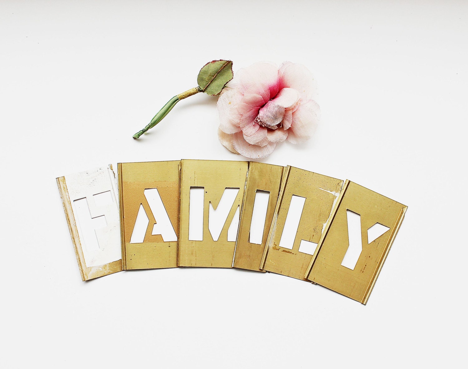 Family - Vintage Stencils - Supplies - Brass - Letters - Home Decor - Pastel - Spring - Mother's Day