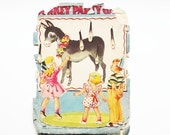 Party Time - Vintage 1948 Pin the Tail on the Donkey Game - Vintage Saalfield Game - Ephemera - Birthday - Kids - Summer - Pastel