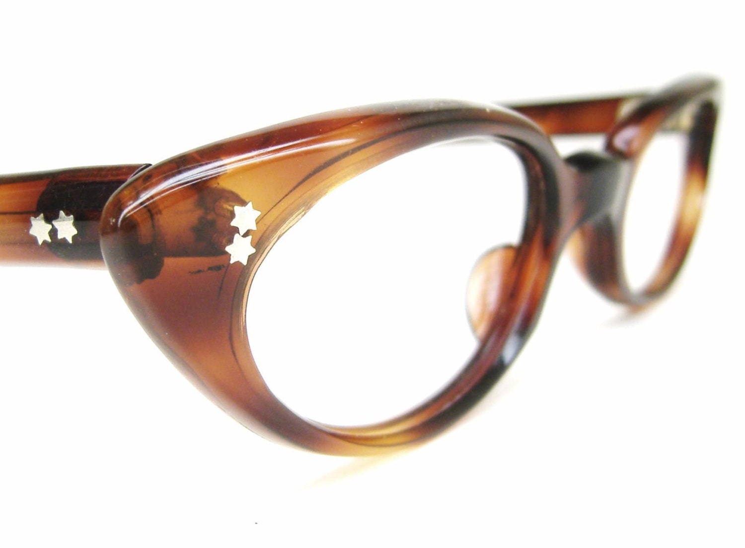 Vintage 50s Tortoise Cat eye Eyeglasses Sunglasses With Stars French Frame