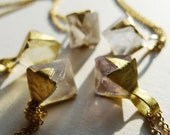 Fluorite Octahedron Amulet Brass Pendent Necklace