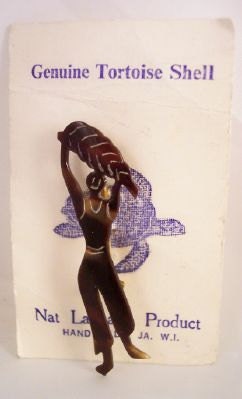 Vintage PRE BAN Genuine Tortoise Shell Pin -Jamaican with Bananas