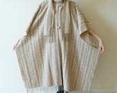 Grey and Cream striped Wool Poncho