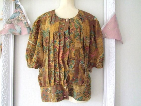 vintage 1970s floral MUSTARD blouse
