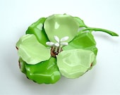 Vintage Enamel Flower Brooch Lime Mint Green Bouquet Jewelry, Free US Shipping