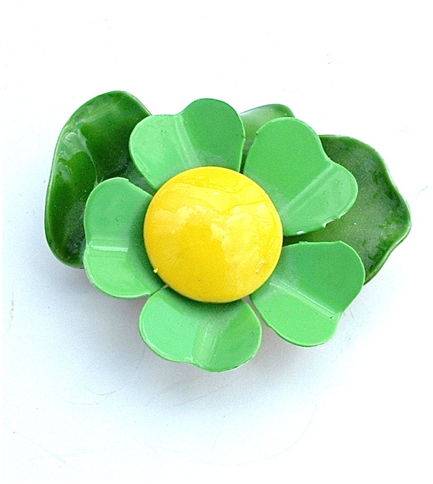 FREE US SHIPPING Spring Green Lotus Blossom Yoga Flower Brooch Enamel Nature Jewelry