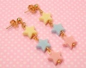 Fairy Kei Star Earrings Ball Post Gold Light Pink Blue Yellow Kawaii