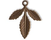 3 pieces Triplasian Leaf, Brass Leaf fastener, 30x24mm, Vintaj Natural Brass, Item FS015