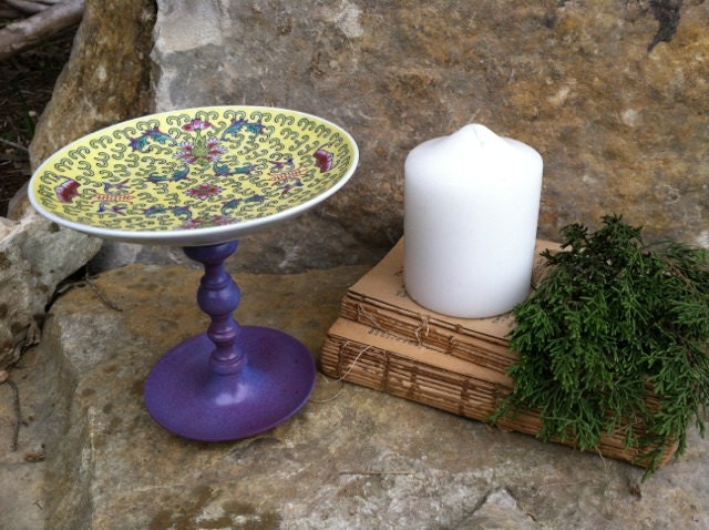 Chic Chinoiserie - Upcycled Vintage Compote - Candle Holder - Cupcake Stand - Boho CHIC