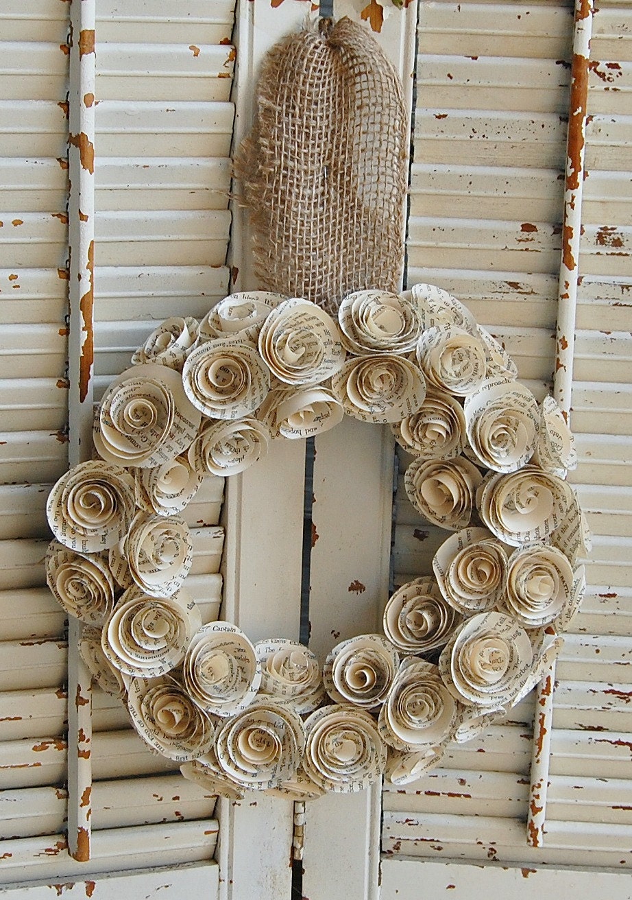 Vintage Book Paper Wreath / Romantic Rustic Wedding  Wreath