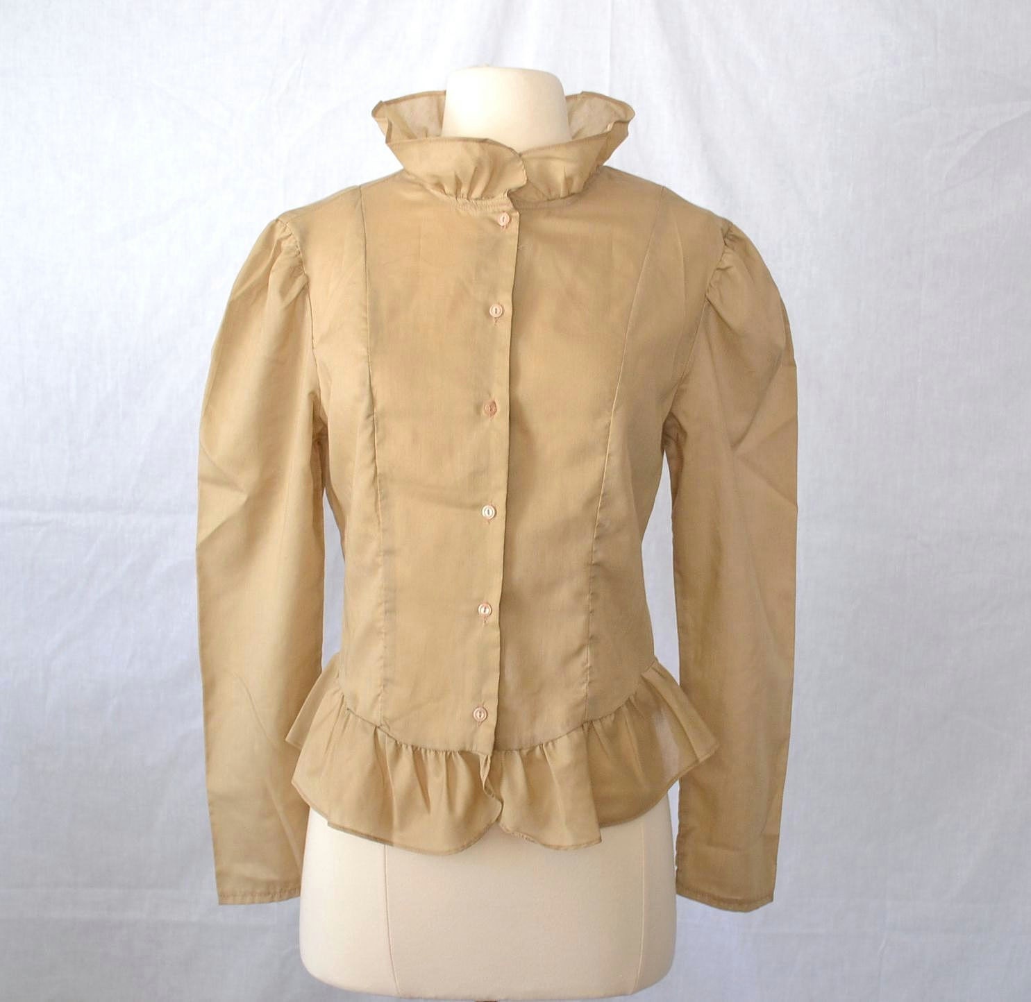 1970s Vintage Blouse Top Victorian Inspired with Ruffles - Medium