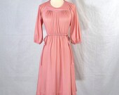 1970s Vintage Pink Dotted Day Dress with Side Ties - Extra Small
