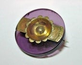 Antique Victorian Purple Glass Brooch - Amethyst Glass - Sunflower - Etruscan Revival - Civil War Era - 1860s