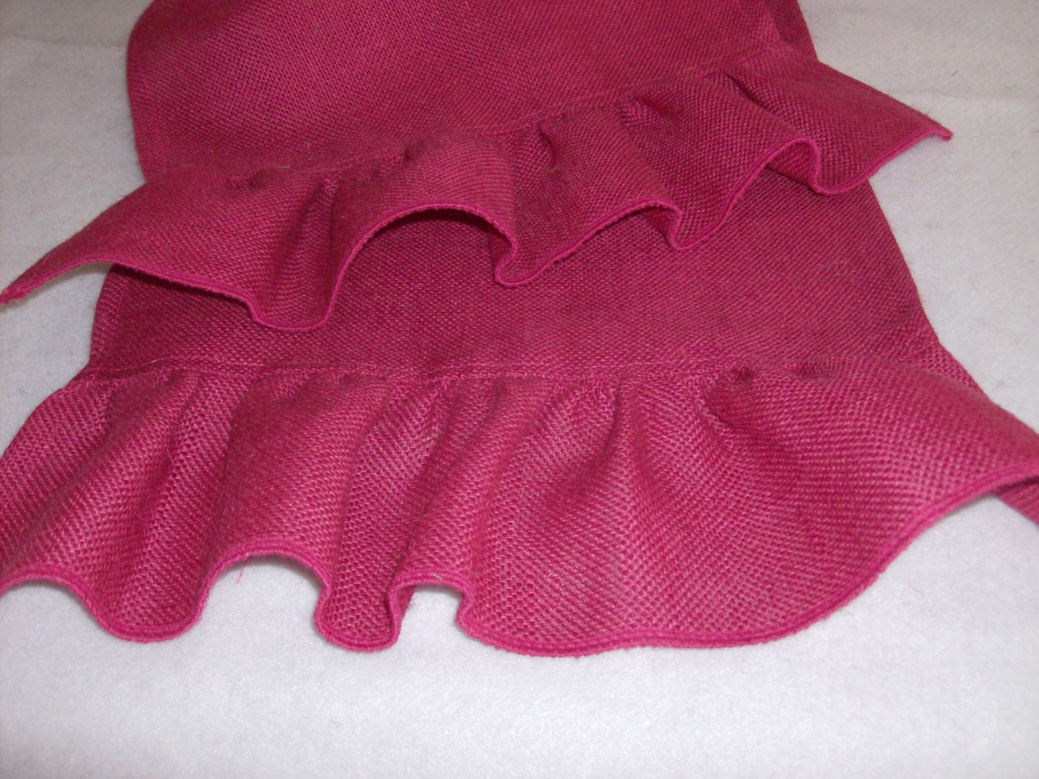 Burlap 14X72" berry  color table runner with ruffles