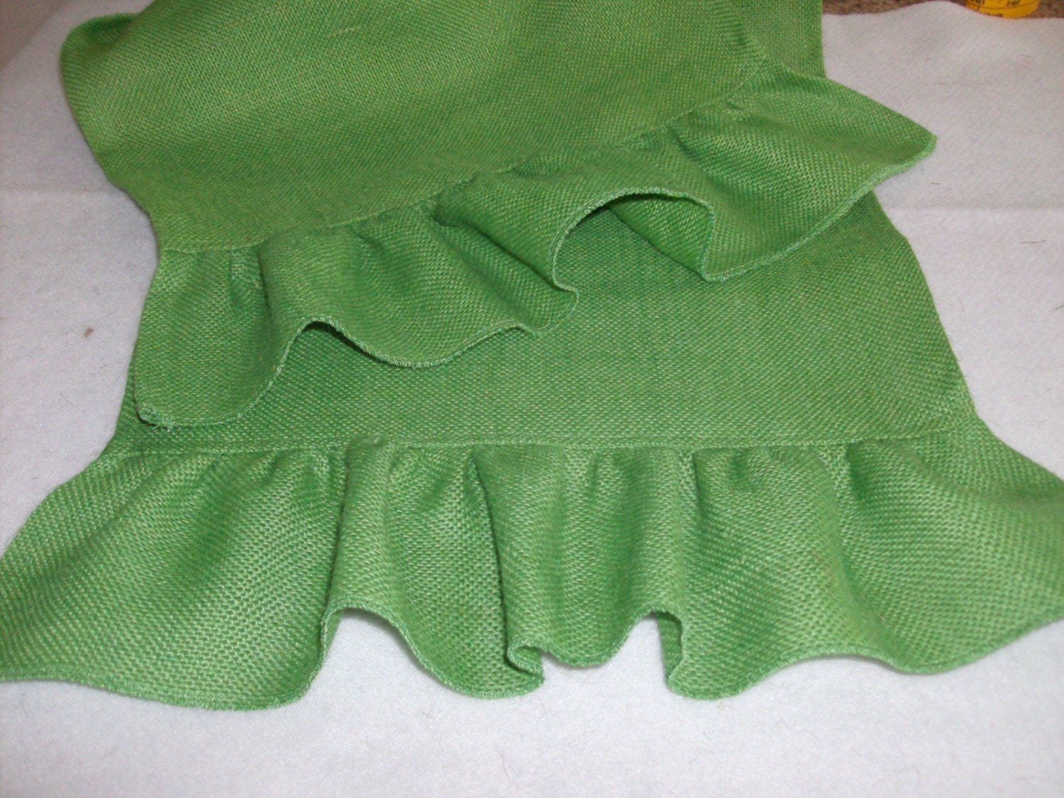 Burlap 14X60" Apple green color table runner with ruffles  Hand wash