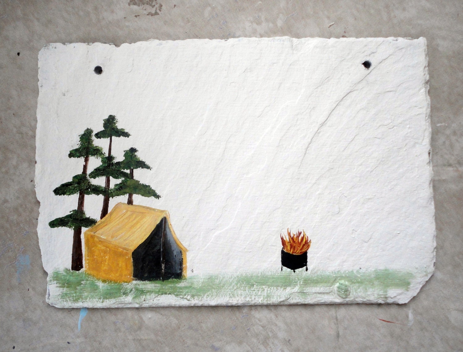 Camping sign on slate with tent and fire ring you personalize