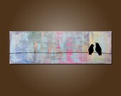 My Love - 36 x 12, Original Modern Contemporary Acrylic PAINTING canvas, Heavy Textured Abstract Love Bird Art by Shanna