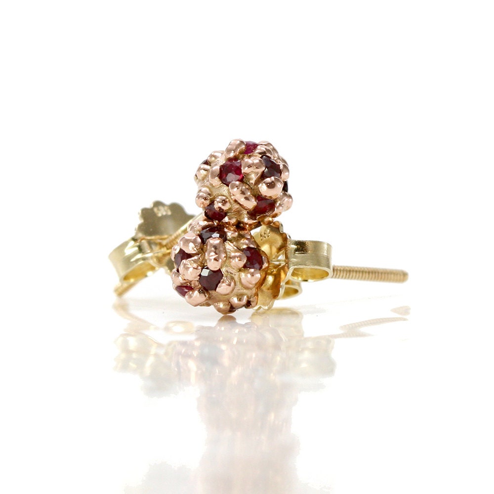 Ruby Studs - READY TO SHIP - Solid 14k Rose Gold Stud Earrings with pave Rubies, Ruby July Birthstone