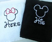 Embroidered Personalized his and hers towels with MIckey & Minnie disney font