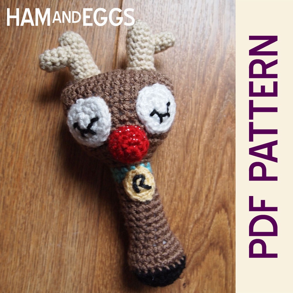 Amigurumi Sleepy Rudolph the Reindeer Baby Rattle Pdf Pattern