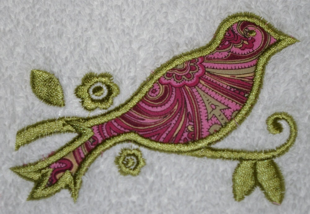 Custom Embroidered, Personalized Towel Set with Beautiful Fancy Bird