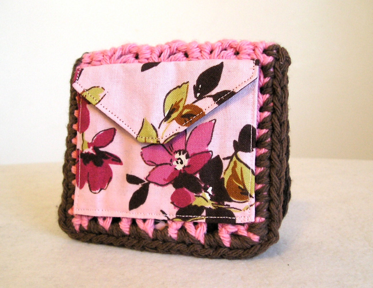 Chocolate cherry blossom pink small wallet