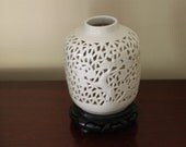 Vintage Blanc De Chine Pierced Vase With Stand