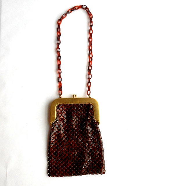 1950s Whiting & Davis Rust and Brown Mesh Purse
