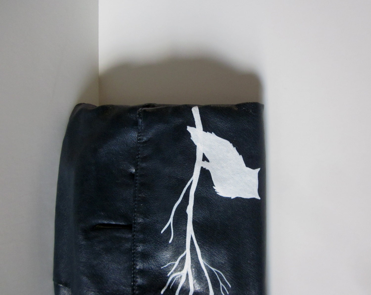 Wise One - VINTAGE navy blue WRISTLET with hand painted owl