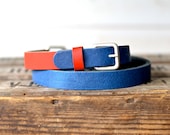 Leather Belt Navy and Red / Women leather belt / Nautical Leather Belt