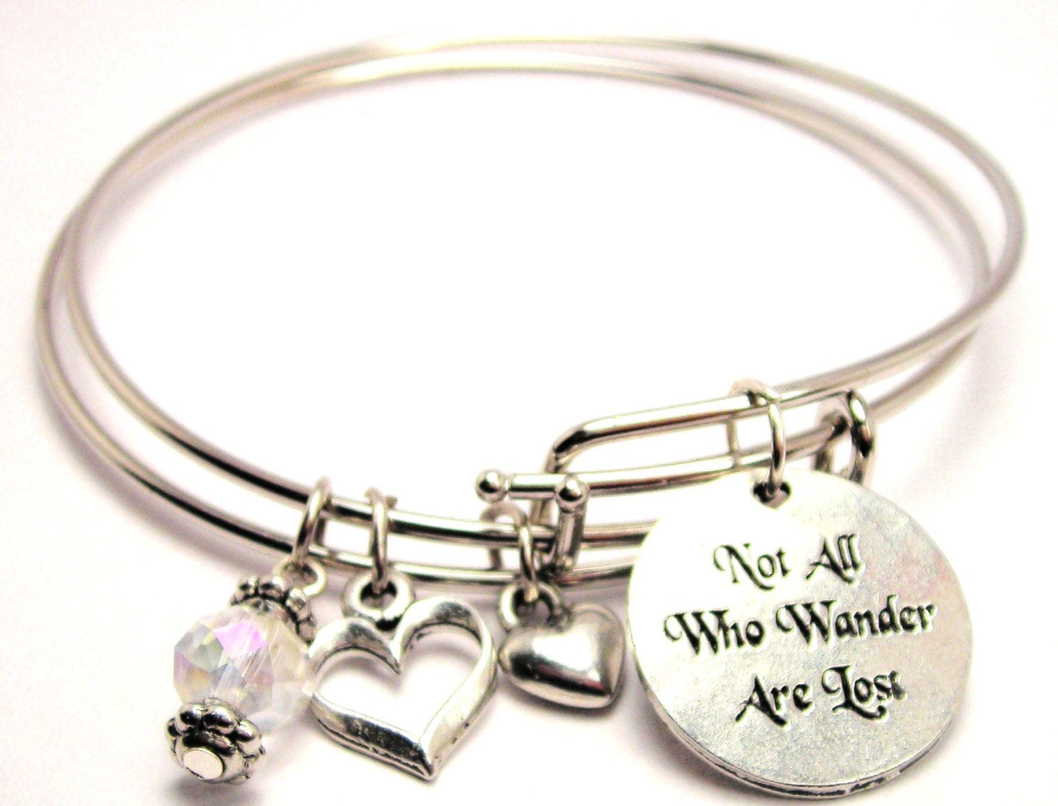 Not all who wander are lost Two Expandable Cuff  Bracelets with Crystal beads  Free shipping