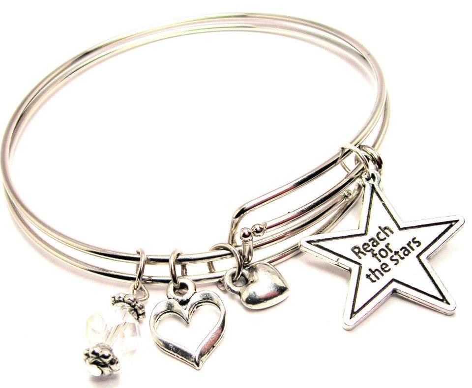 Reach For the Stars Two Expandable  Cuff  Bracelets with Crystal beads  Free shipping