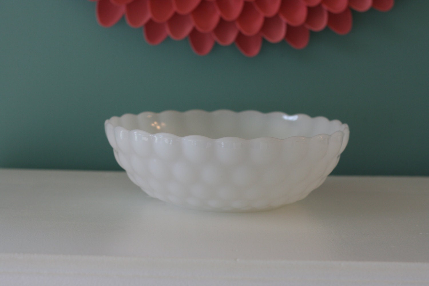Vintage White Milk Glass Bubble Glass Bowl