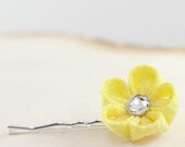 Vegan friendly, lemon yellow flower bobby pin, kanzashi bobby pin, canary yellow hair pin - "Lemon Drop"