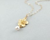 Gold Cherry Blossom Necklace, Dainty Jewelry, Wedding, Bridesmaid Gift