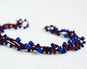 Navy blue and chocolate brown -  lariat necklace anklet - crocheted long versatile necklace - ohtteam rusteam - free worldwide shipping