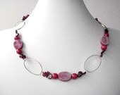 Garnet necklace with large silver links, violet mother of pearl and magenta plum buri beads, beaded jewellery