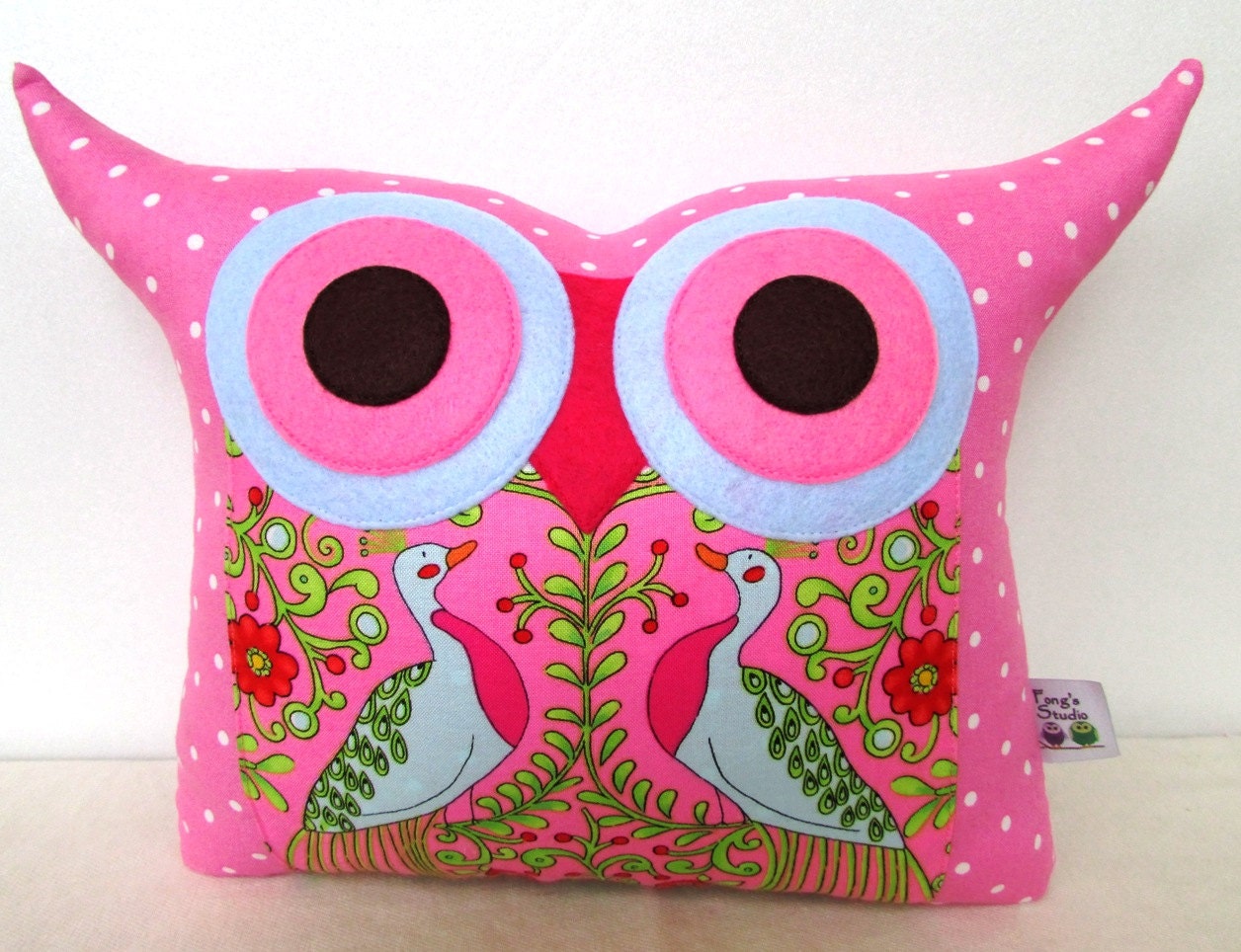 Super SALE/Pink/Aqua/ Polyfil Stuffed Royal peacock Owl Pillow/Ready To Ship