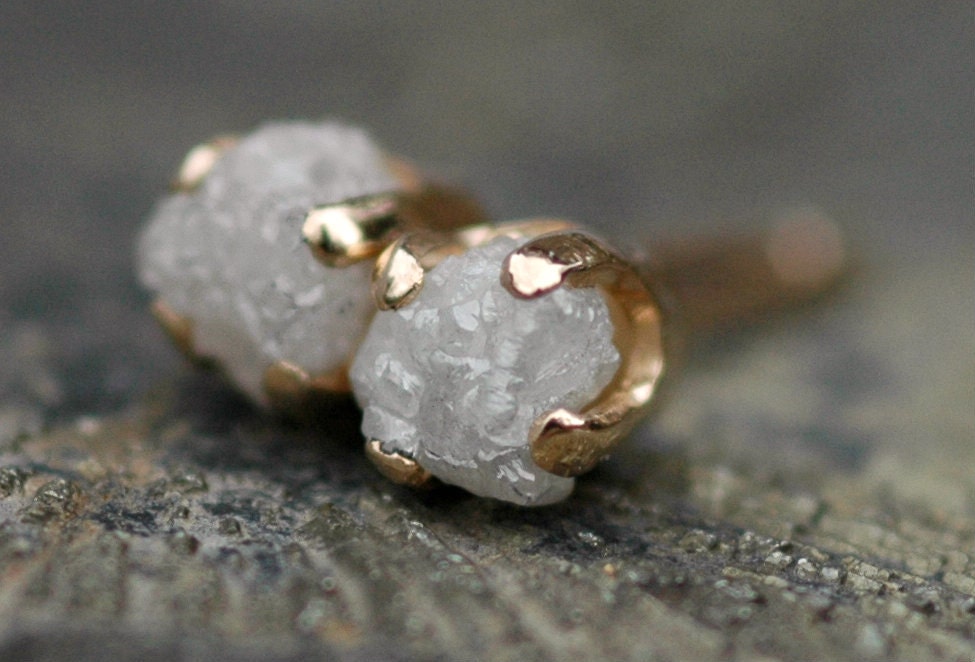 Rough Diamonds in 14k Yellow Gold Earrings