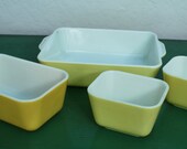 Vintage Set of 4 Pyrex Yellow Refrigerator Dishes Baking Dish 501 B 502 503