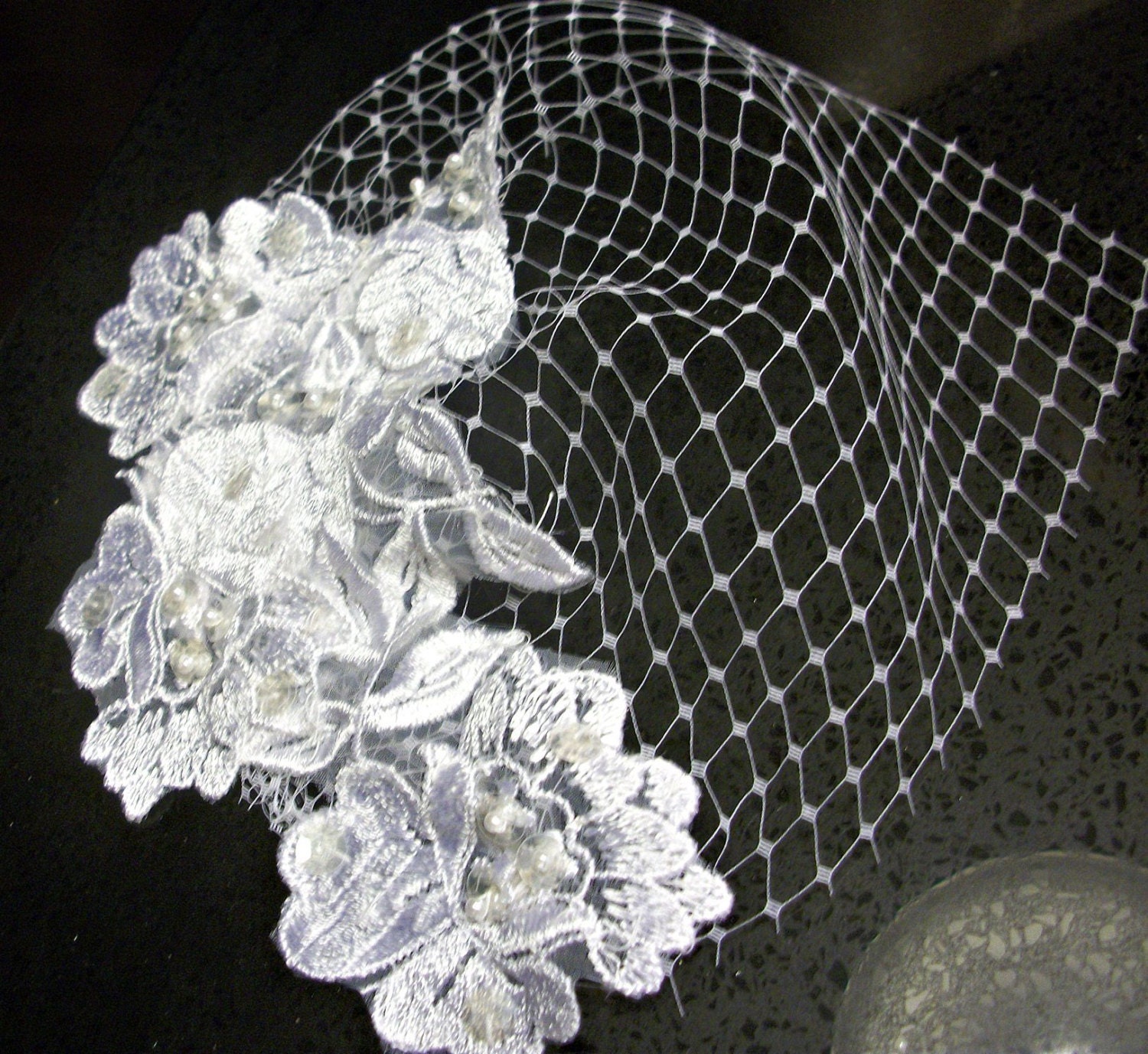 Bridal headpiece v shaped front face french veil