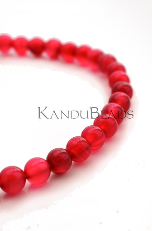 Bright Red Agate, Round Beads 6mm 15" (60 beads) Very Nice Quality - KanduBeads