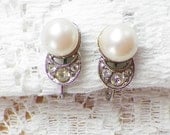 Vintage Faux Pearl and Rhinestone Earrings