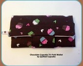 Cupcake Wallet, Tri fold Wallet for Women, PInk and chocolate