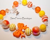 Girls Orange Yellow Bow Chunky Necklace